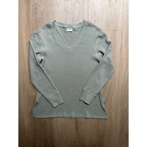 Pact Organic Cotton Waffle Knit V-Neck Thermal Top Sage Green Womens Medium 45